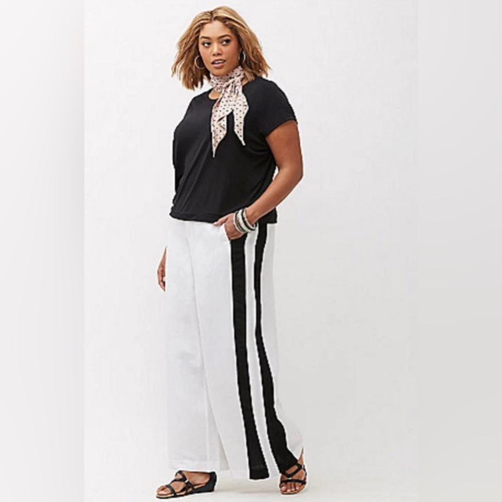 Lane Bryant Wide Leg Linen Trousers Black Stripes & Avenue Black Tank Size 22/24